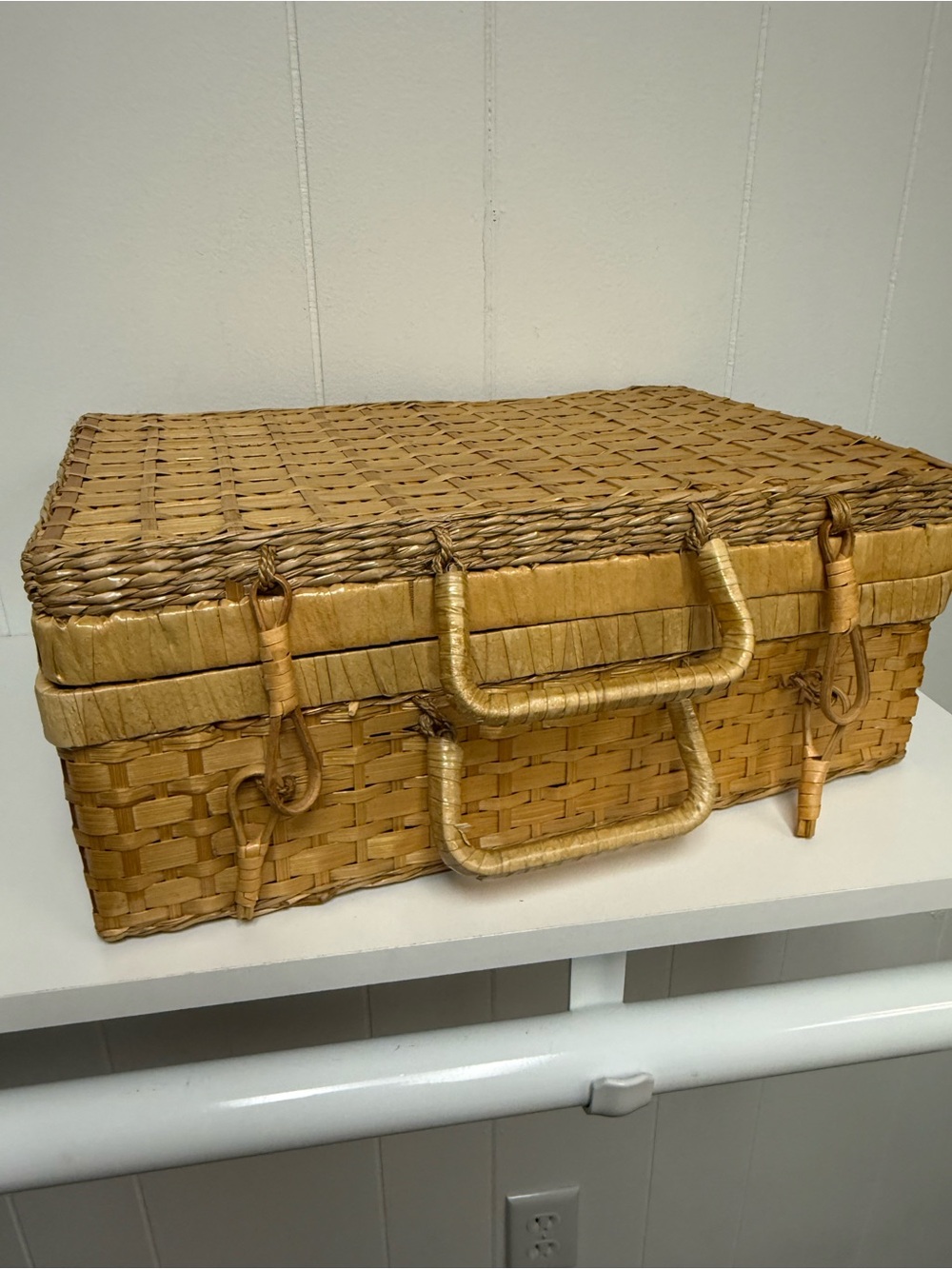 Vintage Woven Suitcase Basket | Natural Fiber Picnic Basket | Collected Home - Picture 10 of 14